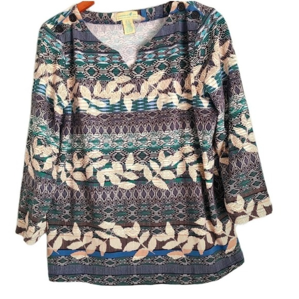 Caribbean Joe Island Top Long Sleeve Shirt for Women, Boho Style, Size XL